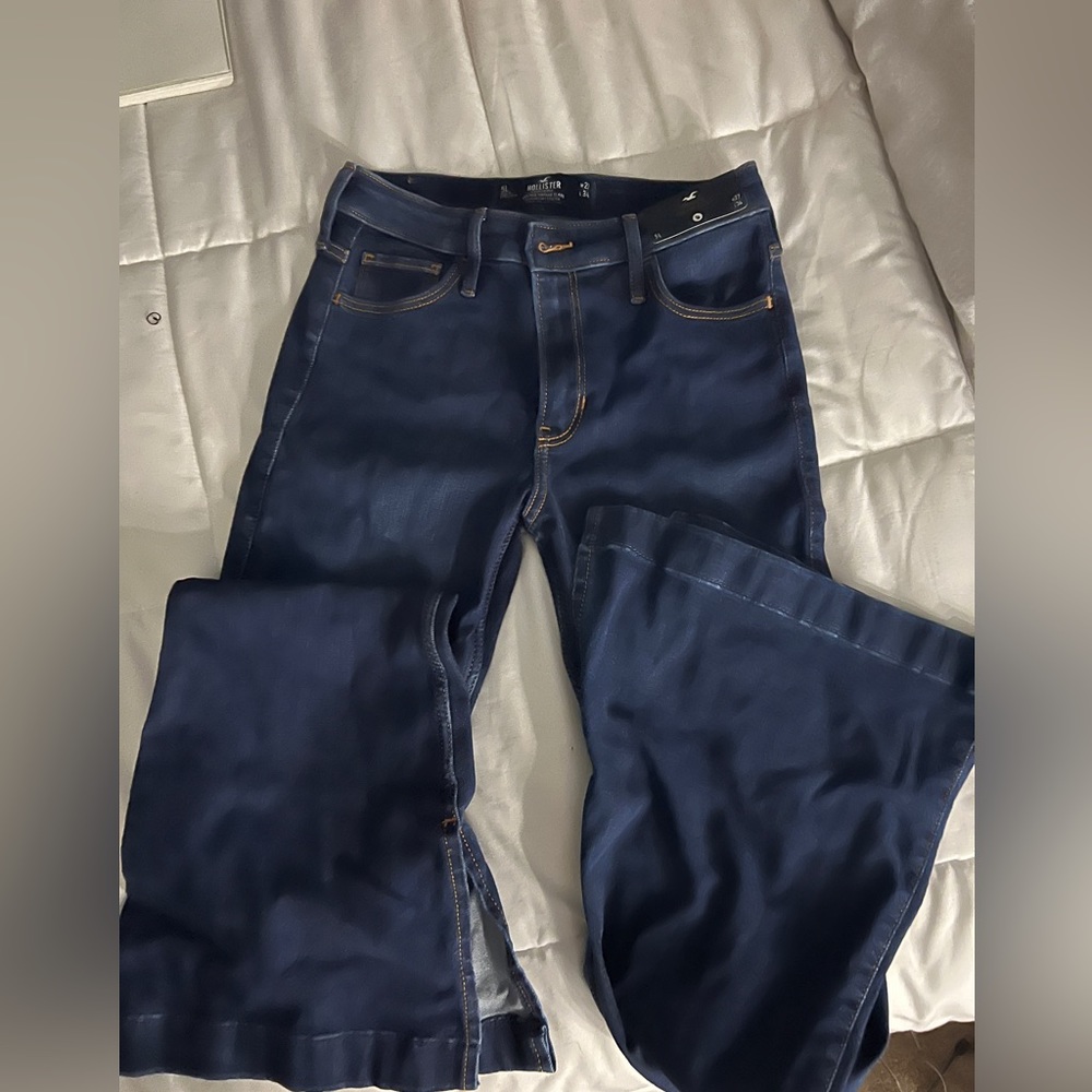 Hi rise dark wash flare jeans